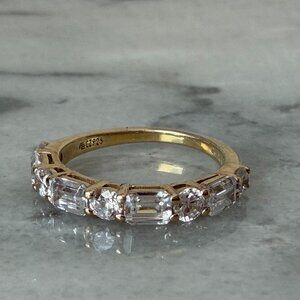 Gold Over 925 Sterling Silver CZ Emerald & Round Cut Band Ring - 5